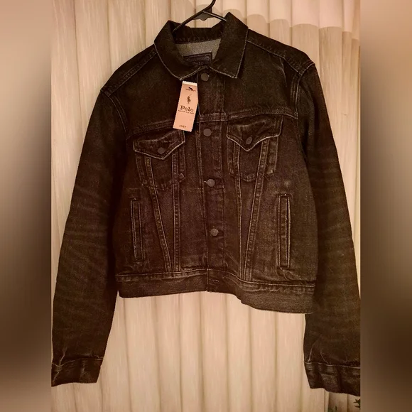 Polo Bear Ralph Lauren Rare Black Denim Jean Jacket - Picture 2 of 3